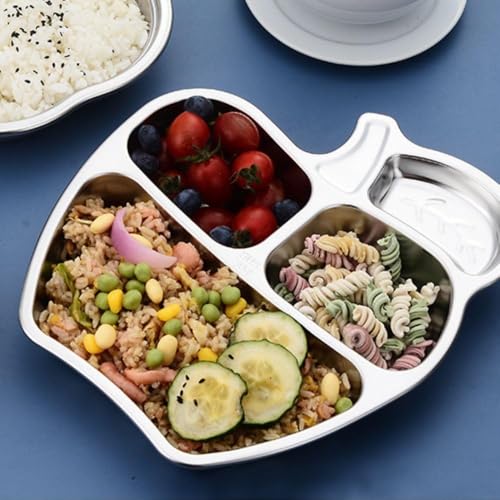 Image of Happy Hues Stainless Steel Divided Meal Plate Tray - 3 Compartments Dinner Dish for Baby (Apple Shape)