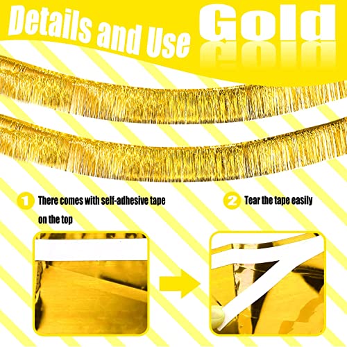 Image of 6 Pack 10 Feet Foil Fringe Garland Metallic Tinsel Streamers Banner Wall Hanging Curtain Backdrop Banner for Parade Floats, Thanksgiving, Christmas, Birthday, Halloween Party Decorations(Gold)