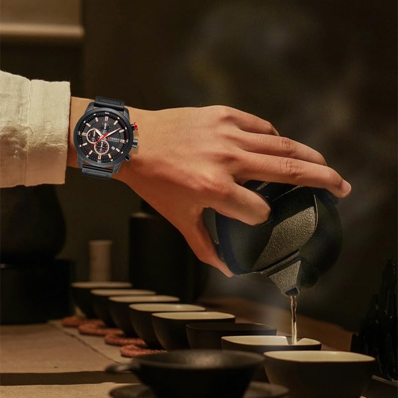 Image of FANMIS Mens Sport Military Analog Quartz Watch Chronograph Classic Casual Business Dress Waterproof Watch Multifunctional Wristwatch with Leather Strap