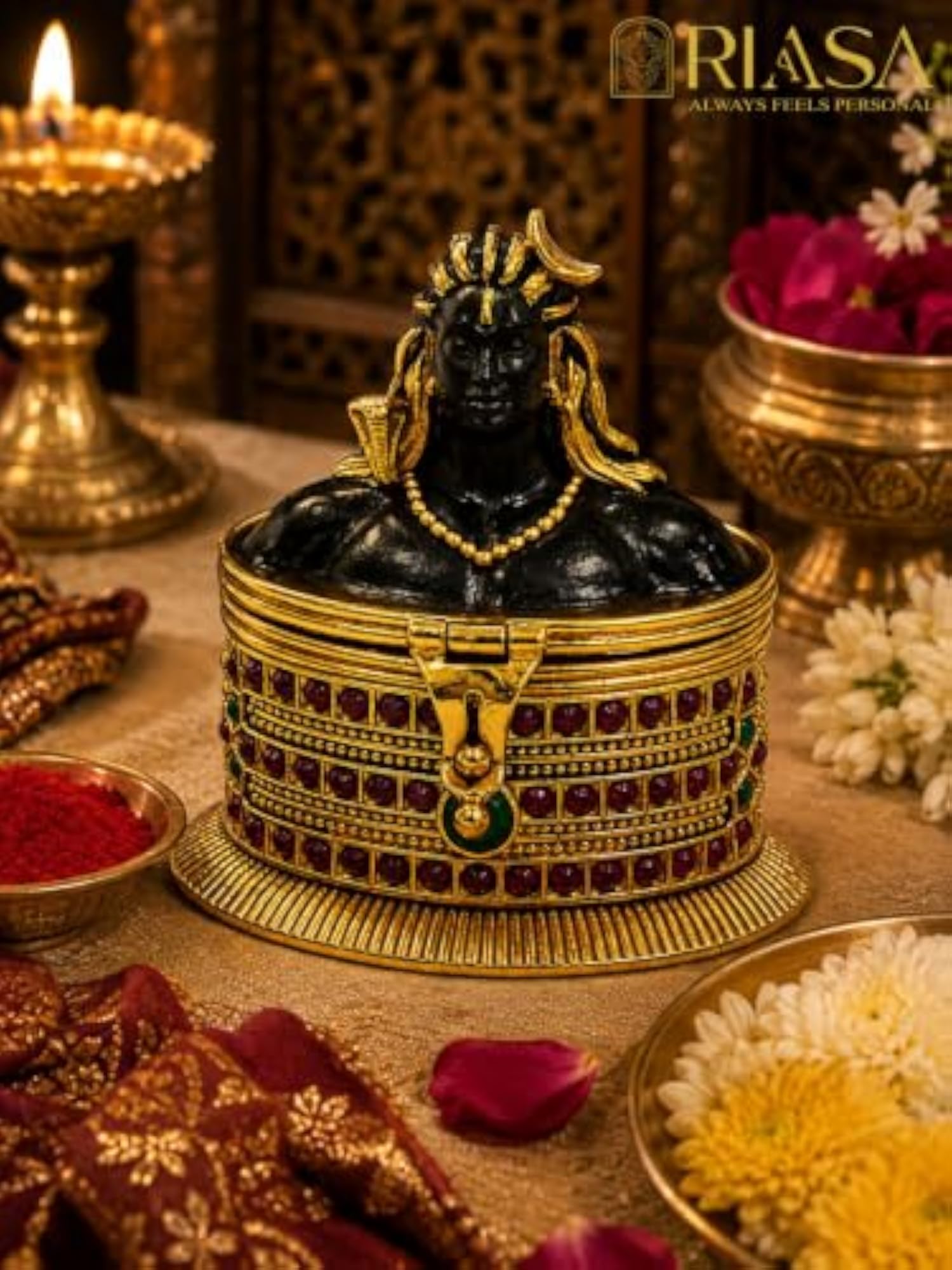 Lord Shiva Antique Brass Kumkum Box