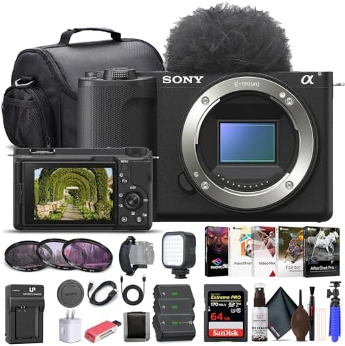 Sony Alpha ZV-E10 II Mirrorless Camera (Body Only, Black) (ZVE10M2KB), 64GB Memory Card, Photo Software, Bag, 2 x NP-FZ100 Battery, External Charger, Card Reader, LED Light, HDMI Cable, More