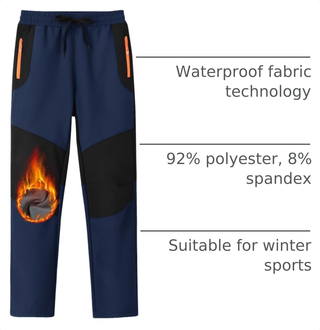 MoFiz Boys Snow Ski Pants Fleece Waterproof Winter Outdoor Hiking Pants