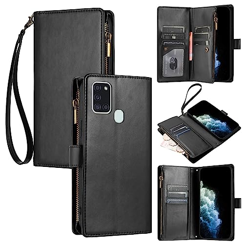 Housse de protection Samsung Galaxy A21S noire élégante avec emplacements cartes