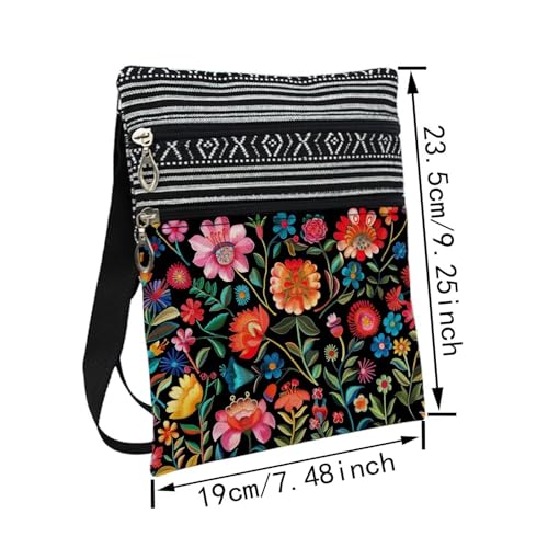 Colorful Flower Messenger Bag Small Ethnic Pattern Printed Adjustable Strap Crossbody Zipper Bag Colorful Flower Phone Bag Wallet Cute Shoulder Handbag for Women Friends -22