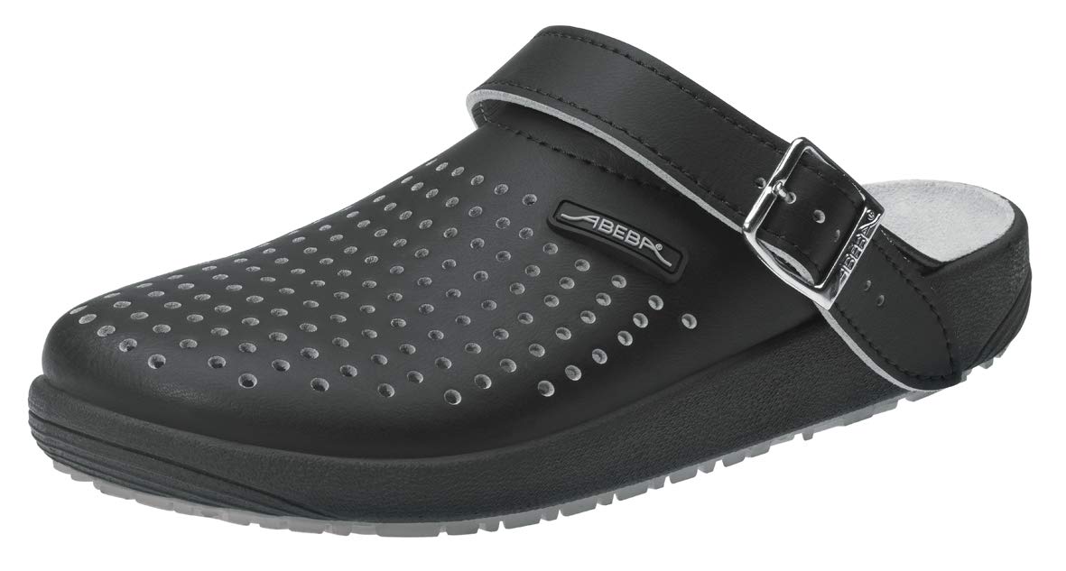 Abeba Clog 9310 Größe 45 - rubber Glattleder schwarz, perforiert, zertifiziert
