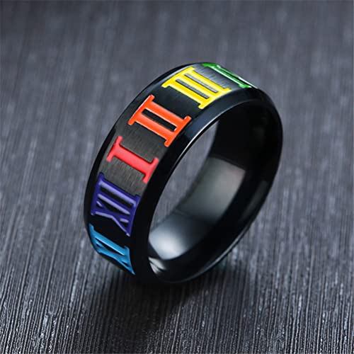 Image of PAURO Roman Numerals Wedding Band | Unisex Stainless Steel Jewelry, 8MM Classic Roman Numerals Couple Ring