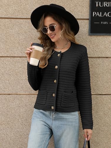 Dzjycj Womens Open Front Cardigan Sweaters Fall 2024 Button Down Long Sleeve Chunky Knit Cardigans(Bk,M) Black thumb #4