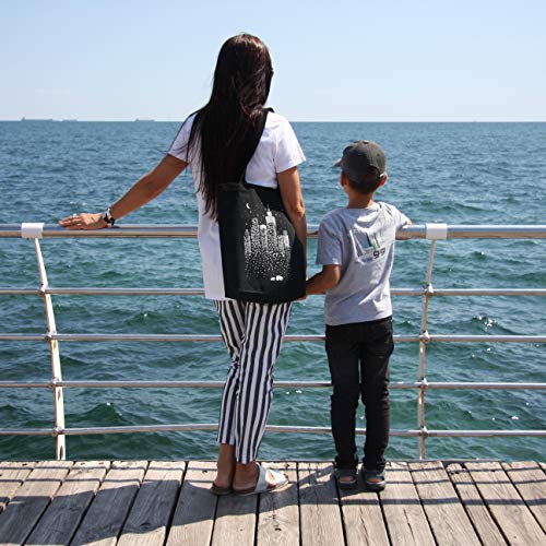 Miller & Max Canvas Tote Bag For Men, Women, 100% Cotton, City Cute Print, Durable Design With Inner Pocket, Black 12 Oz Canvas Bag For Shopping, Training And Walk, Aesthetic #TOP7