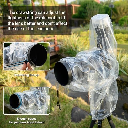 Image of 2 Pack 18 inch Long Camera Rain Cover with Flash Dust Sleeve Protector for Canon EOS R5 R6 Rp 5D 6D 7D 90D 80D 77D 70D Z7II Z6II Z5 Z50 D850 D810 D780 D750 D610 D500 D3500 D5600 D7500
