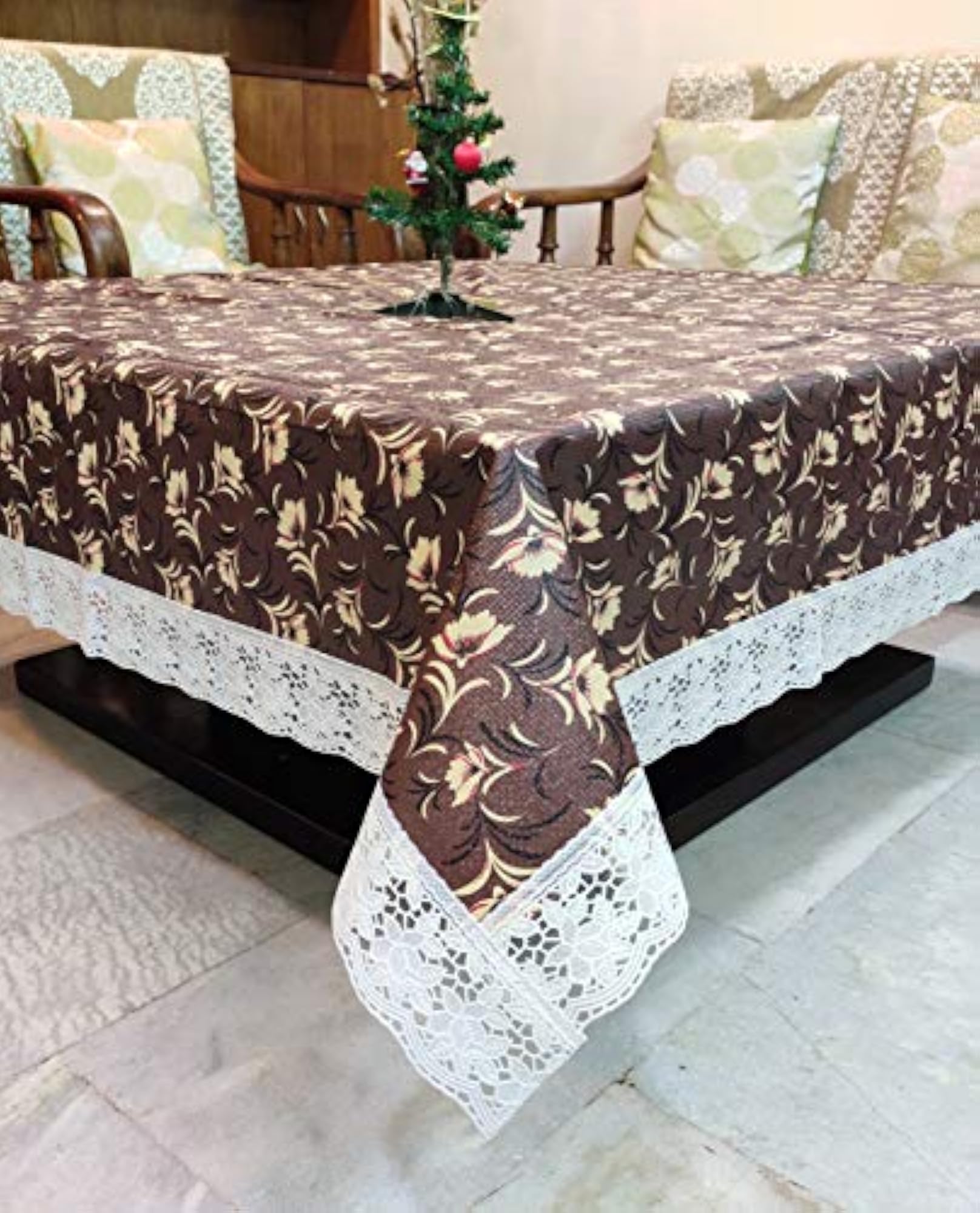 Brown Leaf Design PVC Printed Centre Table Cover