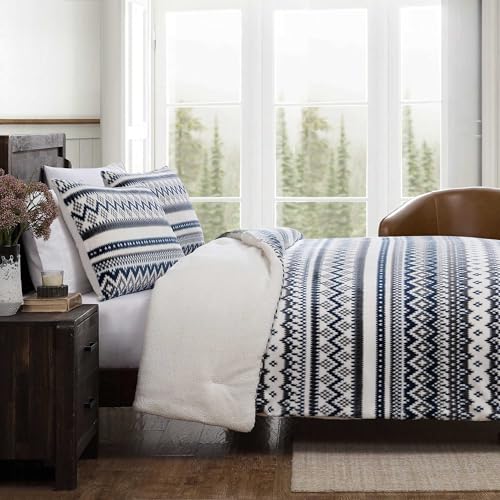 Image of Eddie Bauer - Twin Comforter Set, Reversible Plush Bedding with Matching Sham, Dorm Essentials, Oeko-Tex Certified (Shelton Fair Isle Navy)