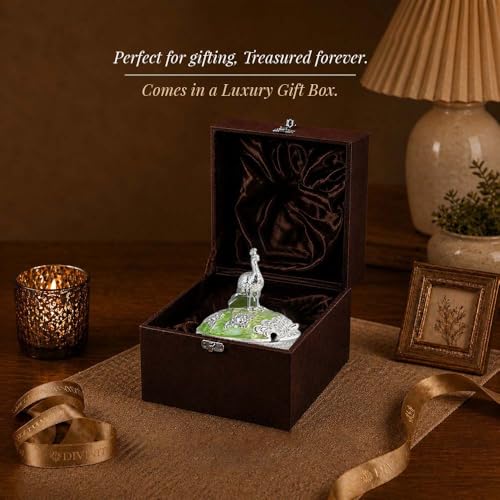 Image of Diviniti Luxury German Silver Peacock Decorative Bowl with Spoon & Gift Box | Royal Green Decorative Dry Fruit & Mishri Container | Premium Serving Bowl for Dining, Wedding & Festive Gift (16 cm)