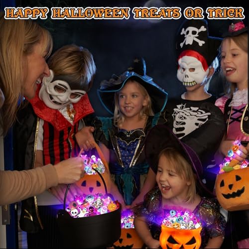 Halloween Party Favors for Kids Adults Gifts Halloween Treats LED Light Up Rings Flash Rings Glow In The Dark Party Supplies Goodie Non Candy Bag Filler Treats Prizes Decorations NEW VERSION2