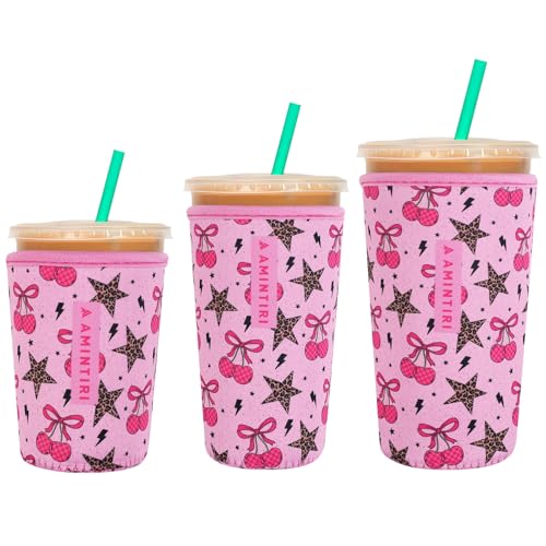 Image of 3 Pack Reusable Sleeve for Iced Coffee Cup, Coffee Neoprene Sleeve for Iced&Hot Drinks, Coffee Sleeve Compatible with Starbucks, Dunkin Coffee Cup. (Pop Star Leopard)