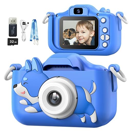 Mgaolo Brinquedos de câmera infantil para crianças de 3 a 12 anos, meninos e meninas, câmera de vídeo digital HD com capa protetora de silicone, presentes de aniversário de Natal com cartão SD de 32