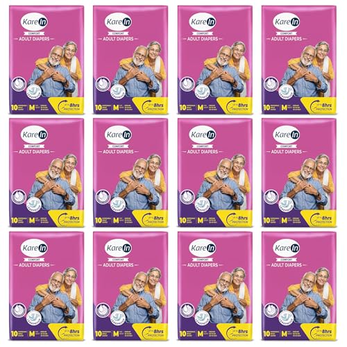 Image of KareIn Comfort Adult Diaper Tape M Size, Medium, Waist (76-114 cm 30'-45'), 120 Unit, Long Protection Hour, Unisex, Quick & Even Absorption, Anti-Bacterial, Leakproof, Odour Control, Wetness Indicator