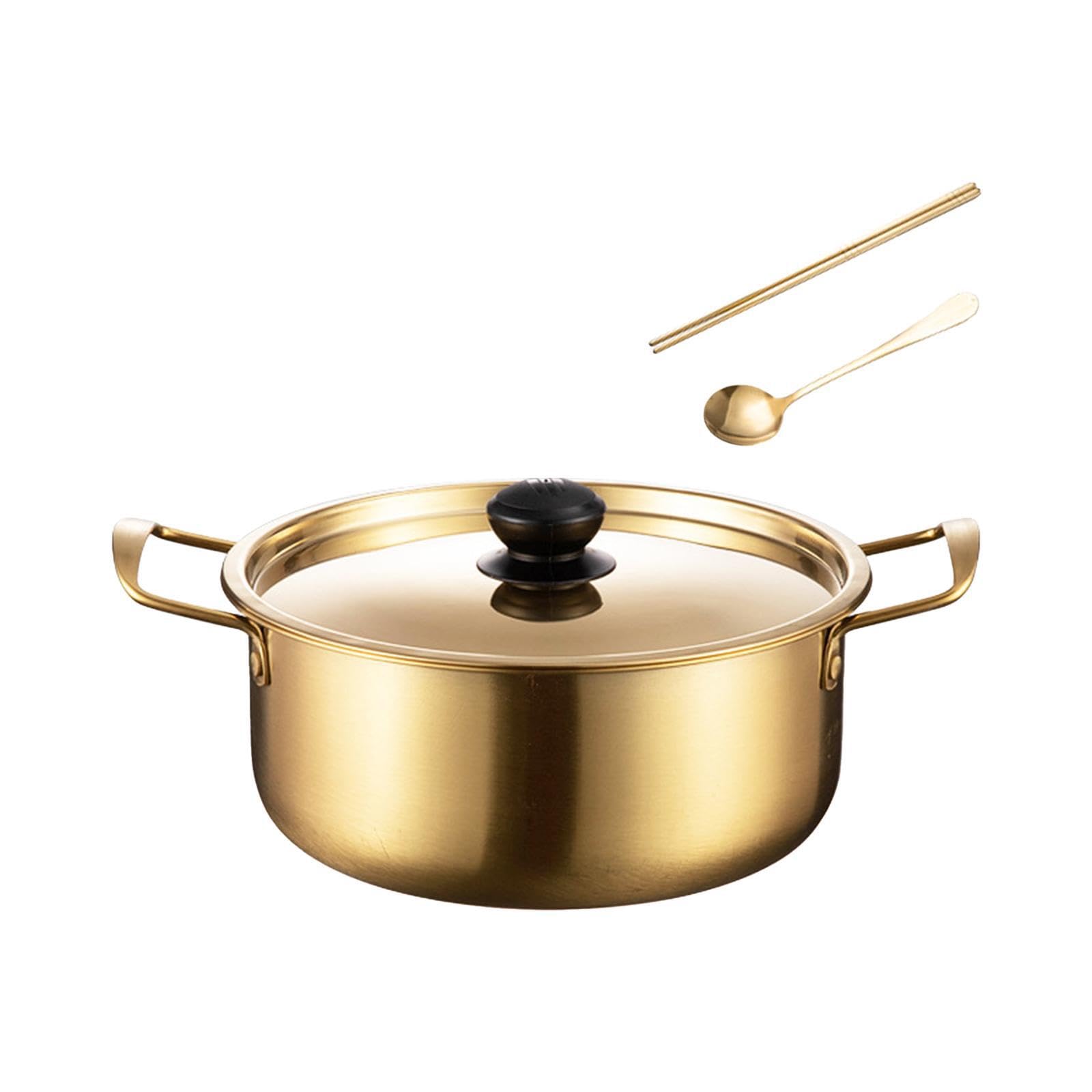 TWISAXC Korean Ramen Noodle Pot Fast Heating Cooking Flavorful Soups Ramen Dishes Easy to and Clean Pot Easy to Clean Korean Cooking with Lid Spoon Chopstick, 20cm