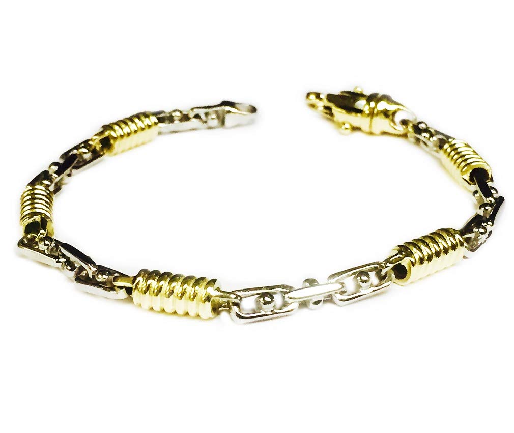14k Two Tone Gold Mens Handmade Chain Bracelet 8" 5 MM 18 Grams