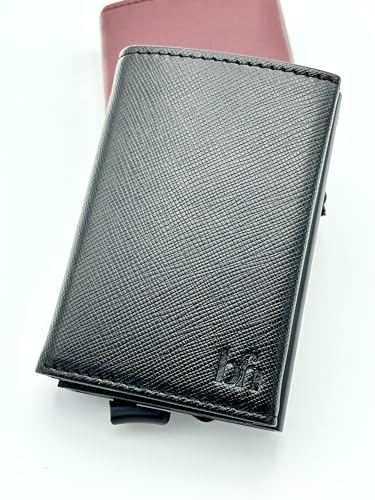 Minimalist Slim Pop Up Wallet for 6-8 Credit Cards, Card Holder,Billfold RFID,Genuine Leather for Men (Black)3