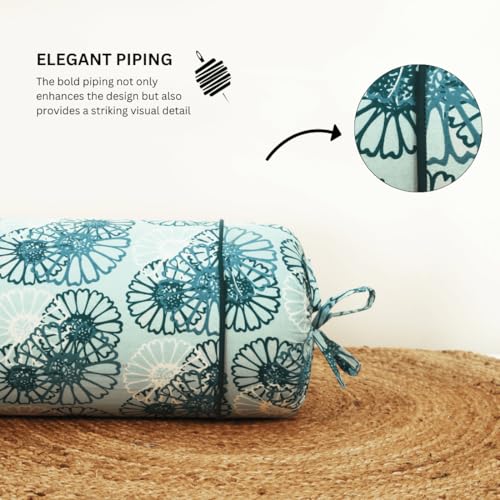 Image of AURAVE Cotton 144 TC Printed Bolster Cover with Drawstring Closure, Set of 2, Soft Breathable Durable Machine Washable for Sofa Bed & Home Decor, 15 inchx30 inch, Dark Blue | Cover Only