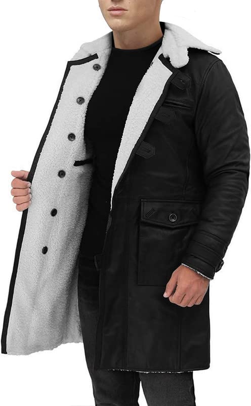 SpazeUp Mens Faux Shearling Brown Leather Trench Coat - Militry Faux Leather Tactical Vest Coat Jacket Cosplay Costume2