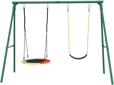 Outdoor Play Equipment, Outdoor Swing Set, Waterproof, Load Capacity 440.5 lbs 200 kg, For Children and Adults, Stylish, Multi-functional, Anti-slip, Metal Frame, 98.8 x 53.1 x 70.9 inches