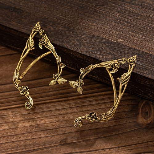 Chargances 2pcs Gothic Elf Cat Ear Cuffs Vintage Cat Wrap Hollow Cartilage Climber Earrings Halloween Festival Ear Accessories for Women4
