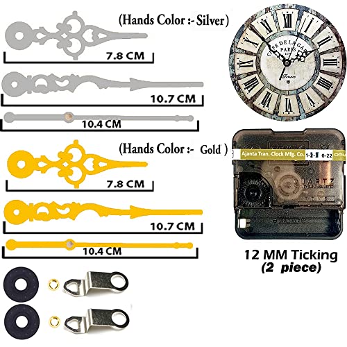 Image of YOPY Combo of 2 Ajanta Mfg. Battery Operated Plastic Ticking Clock Movement Machine with Hands (Silver+Gold)(Desing 5)