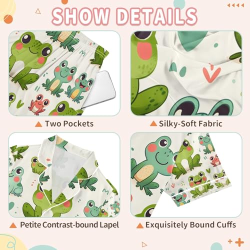 senya Cute Frogs Happy Satin Summer Pajama Sets Silk Short Sleeve Button Down Sleepwear3