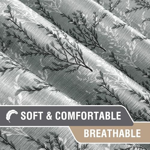 Image of Cortina Polyester 75% Blackout Curtains Set of 2 Floral Print | Grommet Eyelet Window Curtains for Living Room, Bedroom & Kids Room | Light Filtering Drapes for Privacy (White & Green, 7 FT)