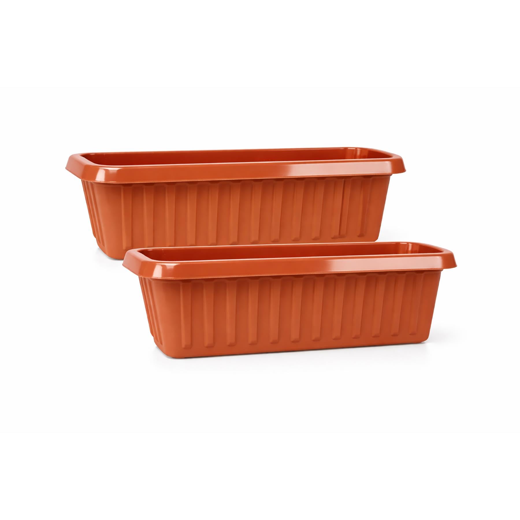 simpa Plastic Chunky Garden Trough Planter Pots 75cm Length - TERRACOTTA, Set of 2 Pots - Suitable for Indoor or Outdoor Use with DIY Drainage Holes.