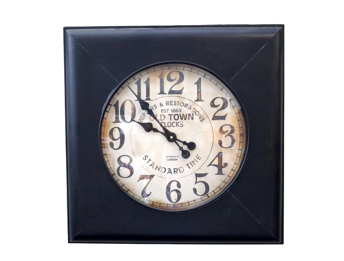 Reloj de pared industrial vintage de metal bruñido 60 x 60 cm – Réplica de época