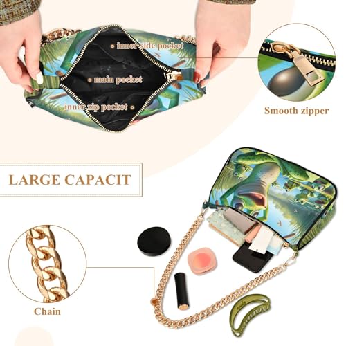 Funny Frogs Green Floral Shoulder Bag for Women Classic Purse Hobo Totes Fashion Medium Handbag Tote Zipper Closure4