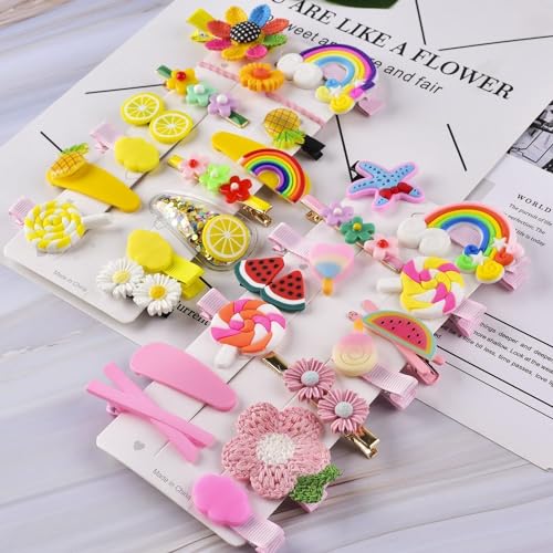 Image of 28pcs Girls Hair Pins with Clear Bag, Baby Clips Cute Cute Fruit Cartoon Animal Pin for Kids, Women, Girls Hair Accessories (2 cards)