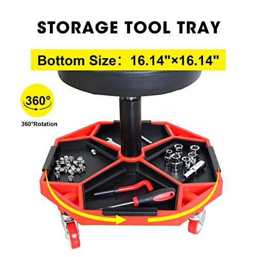 Image of Big RED ATRXF8308R Torin Heavy Duty Pneumatic Garage Rolling Stool /Creeper Seat with Removable Plastic Tray, 300 lb Capacity, Black /Red