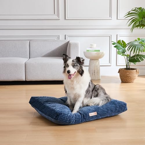 Image of Modern Threads Ultra Plush Orthopedic Memory Foam Pillow Bed for Large Dogs with Supportive Filling and Stylish Textured Design, Blue, (36 inch L x 27 inch W x 4 inch Th)