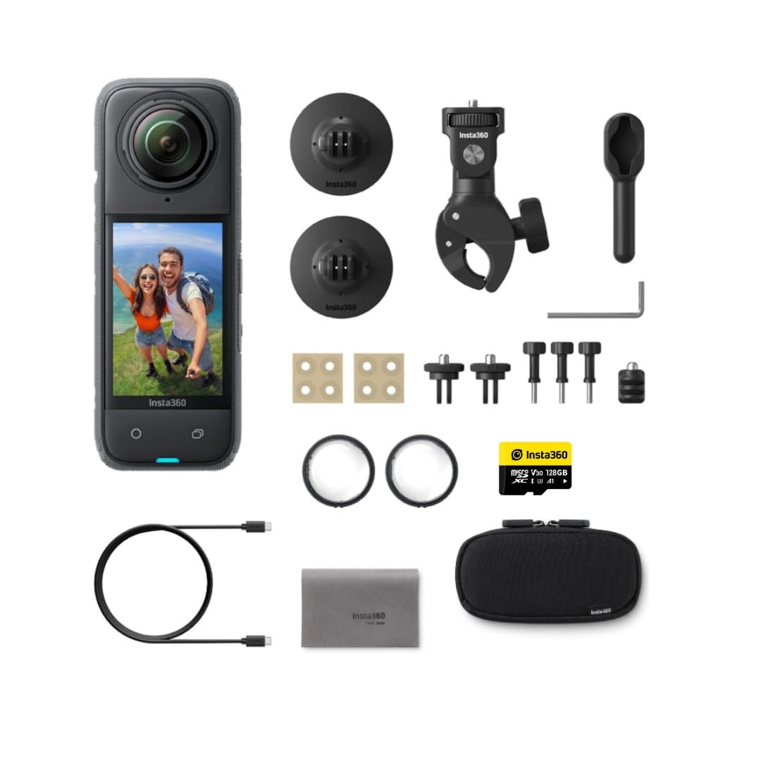 Insta360 X4 Motorcycle Bundle- 8K Waterproof 360 Action Camera, 4K Wide-Angle Video, 135 Min Battery Life, AI Editing, Stabilization, for Sports, Travel