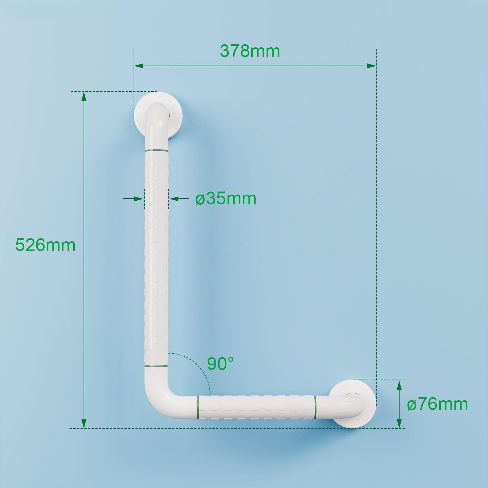 KULACO Maniglie per anziani, in acciaio inox, per vasca da bagno, antiscivolo, 30 x 45 cm, impugnatura di sicurezza a L, maniglia di sicurezza antiscivolo con fluorescenza