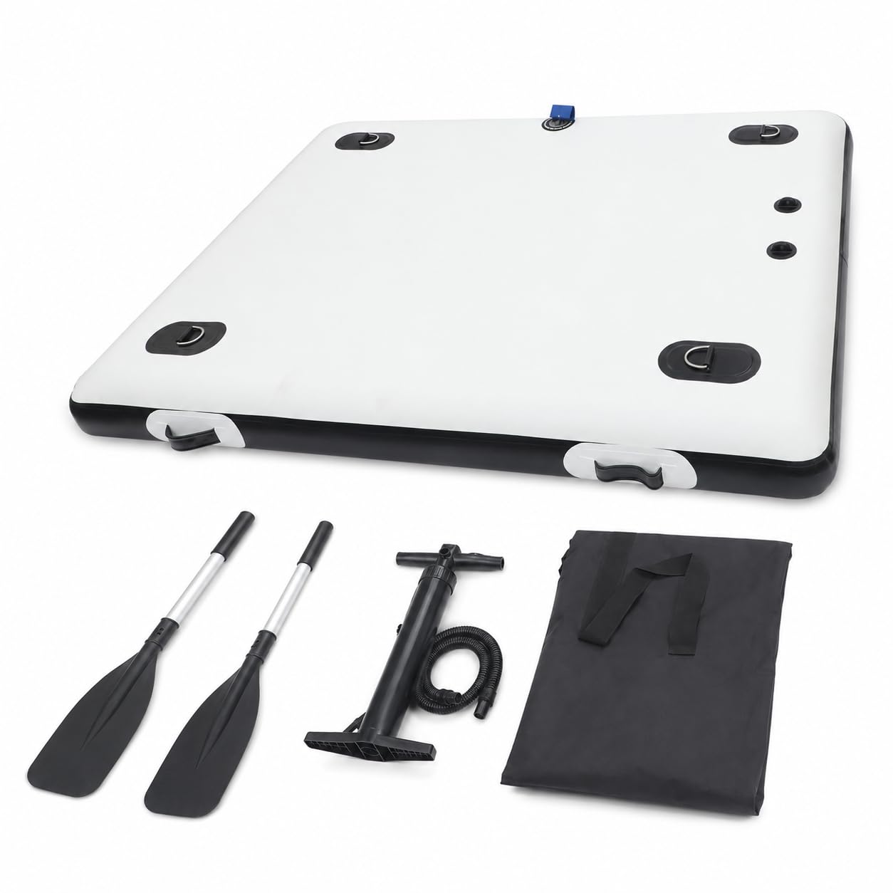 Aufblasbare Badeplattform 2x1,5m, Aufblasbare Dock mit Luftpumpen 400kg Tragkraft Schwimmplattform mit Paddel & Tasche, stabiles Schwimmdock für Angeln, See & Wassersport