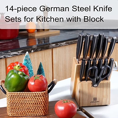 Knife Set, Hanmaster 14 Pieces German Steel Knife Sets for Kitchen with Block, Kitchen Scissors, Sharp Kitchen Knife Set for Home and Restaurants, Gift Box Packed. - Image 6