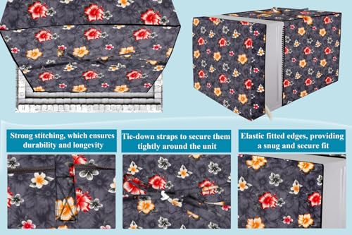 Image of The Furnishing Tree Elastic fit waterproof Polyester window ac cover suitable for Croma 1 Ton, Dustproof cover for inner and outer section, In CM: (48.26x59.69x38.74), Floral Pattern Grey