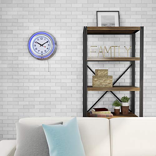 Lavish Home Retro Neon Wall Clock - Battery Operated Wall Clock Vintage Bar Garage Kitchen Game Room – 14 Inch Round Analog (Blue And White) #TOP3