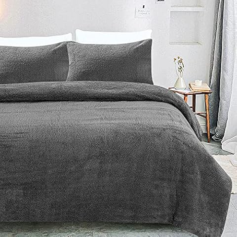 EA ARENA Teddy Fleece Duvet Cover, Thermal Warm Cosy Super Soft Duvet Cover Quilt Bedding Set with 2 Pillow Case, Soft Warm Microfiber Bedding (Double(200cm x 200cm), Charcoal) Cover