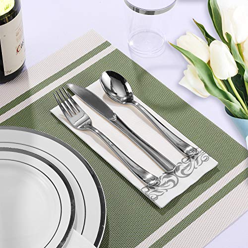 350 Piece Silver Dinnerware Set 50 Guest100 Silver Rim Plastic Plates