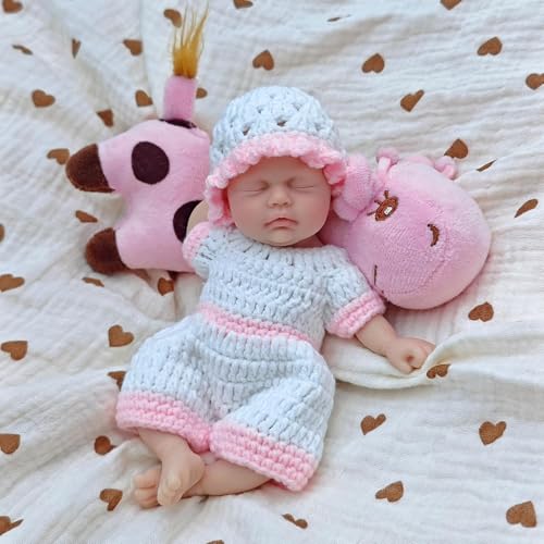 MYREBABY Reborn Babypuppe, 17,8 cm, Silikonpuppe, Mädchen, Linda, realistische Mini-Puppe, für Neugeborene, Ganzkörper-Puppe, mit Fütterungszubehör und Geschenkbox – Bild 4