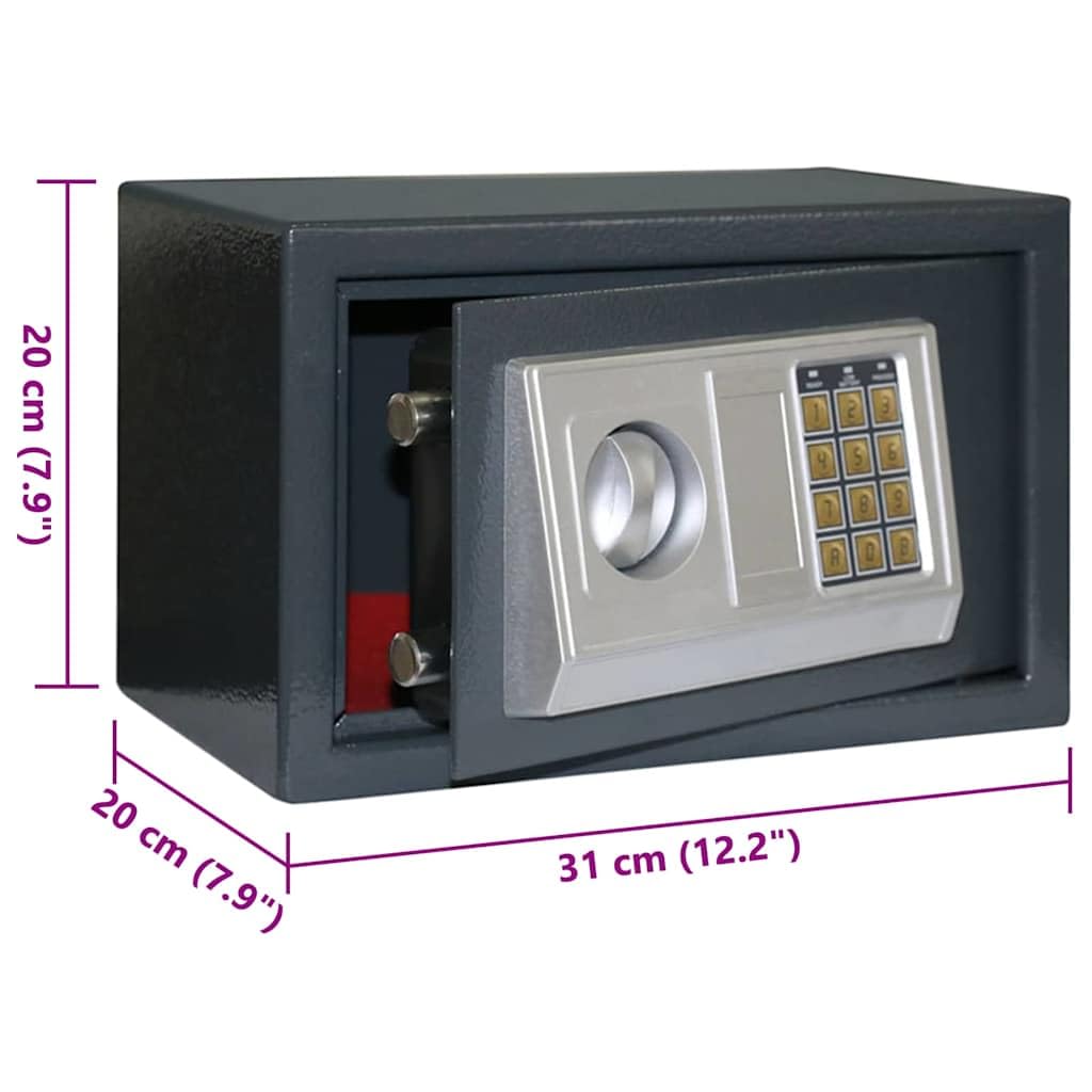 Cassaforte digitale grigio scuro 31 x 20 x 20 cm acciaio robusto, serratura elettronica con codice e impronta digitale, spazio di archiviazione sicuro per documenti e oggetti