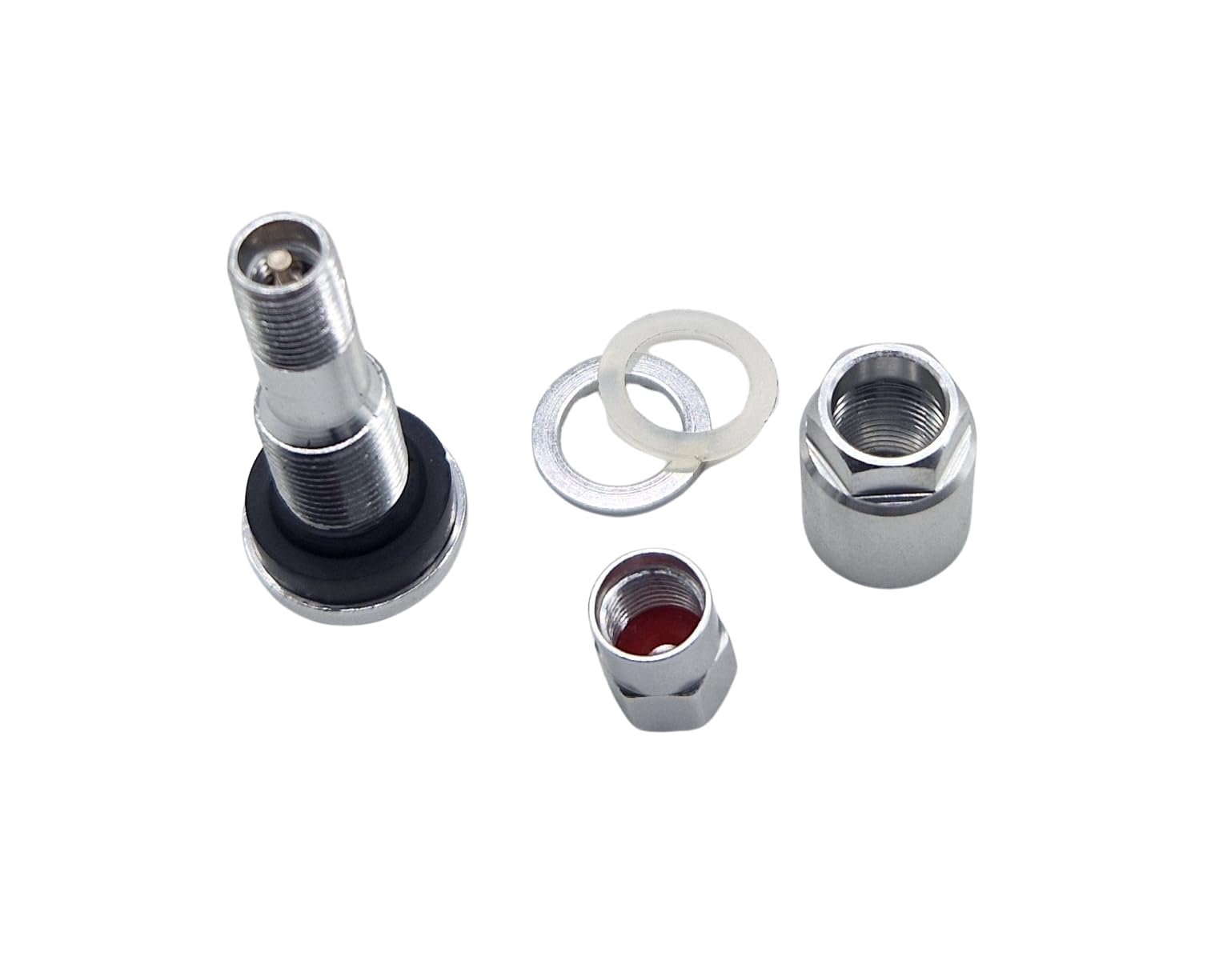 Set di 4 valvole in metallo, 11,3 mm, con valvola a saracinesca in alluminio, colore: argento