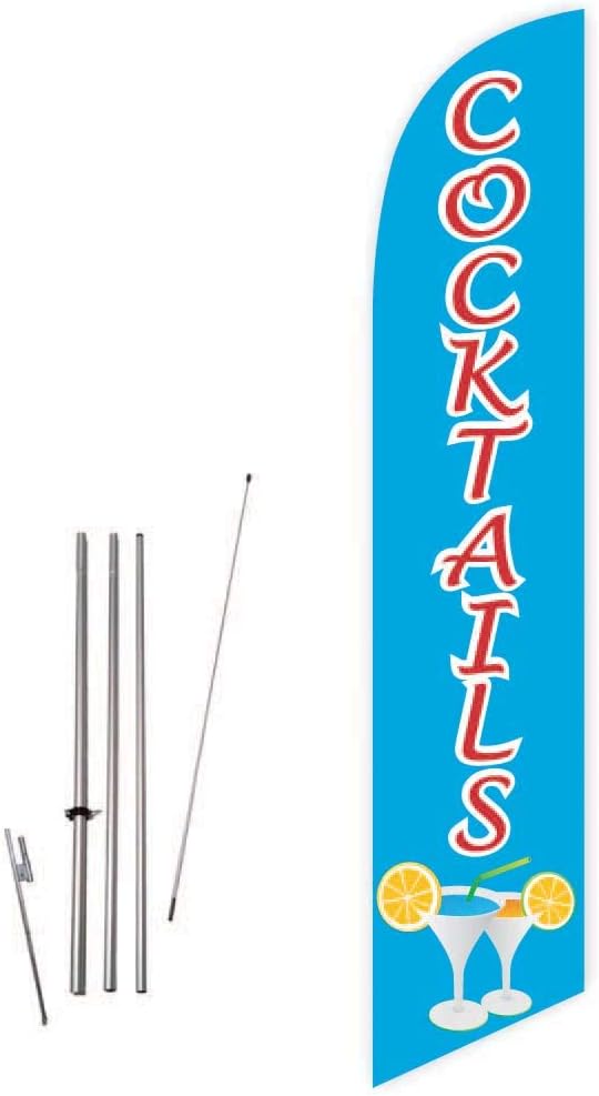 Cocktails (Sky Blue) Feather Flag with Complete 15ft Pole kit and Ground Spike