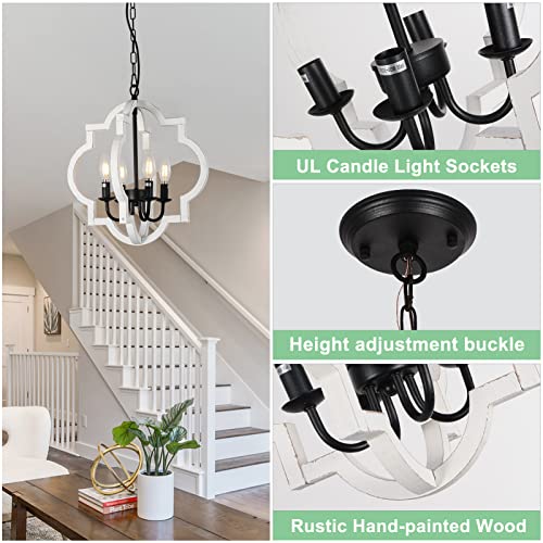 Stepeak 0004 Farmhouse Chandelier, 4-Light Dining Room Light Fixtures Over Table, Distressed Wood White Chandeliers thumb #6