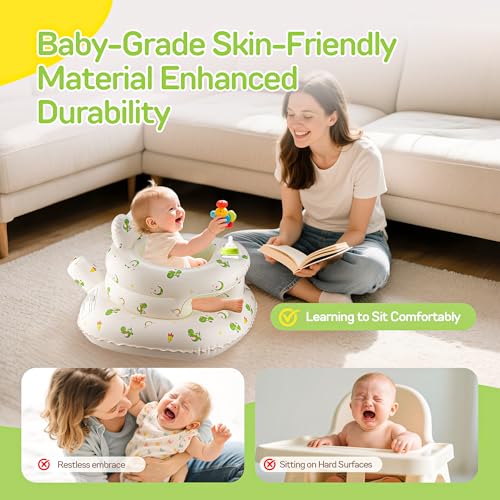 Image of Inflatable Seat for Babies 3-36 Months, SSyang Sit Me Up Floor Chair with Built-in Air Pump, Supportive Baby Chair for Learning to Sit, Full Surround Design (Large Base Dinosaur)